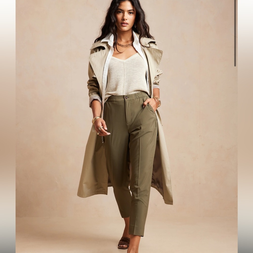 NWT Banana Republic Olive Green Airstretch Taper Trouser Pants, size L, cropped